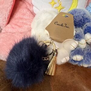 Navy and Gold Pom Pom Keychain
